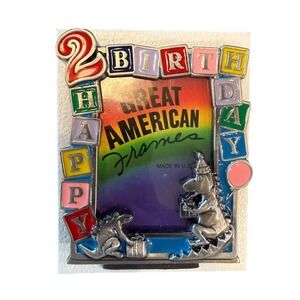 VTG Happy 2nd Birthday Pewter Picture Frame-‎ Great American Products Dinos 1988